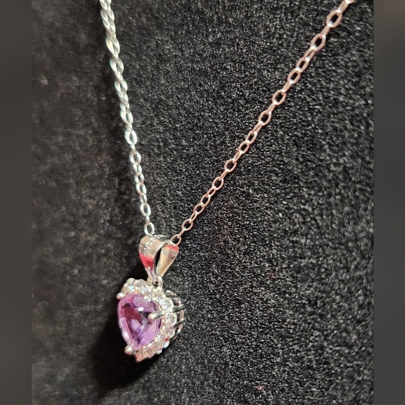 VTG 925 Amethyst & CZ Heart Necklace by UD - Picture 4 of 11